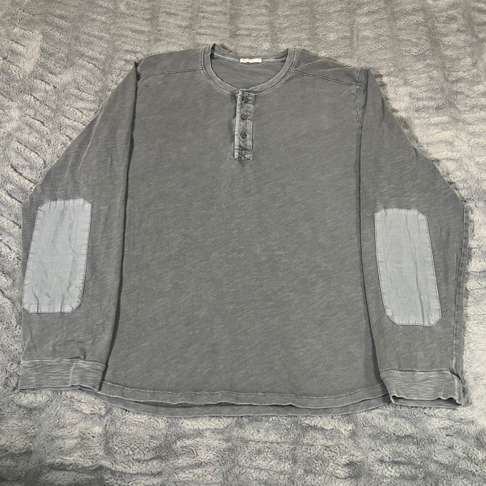 Marine Layer Mens XL Faded Gray Cotton Henley Long Sleeve Elbow Patches 15315